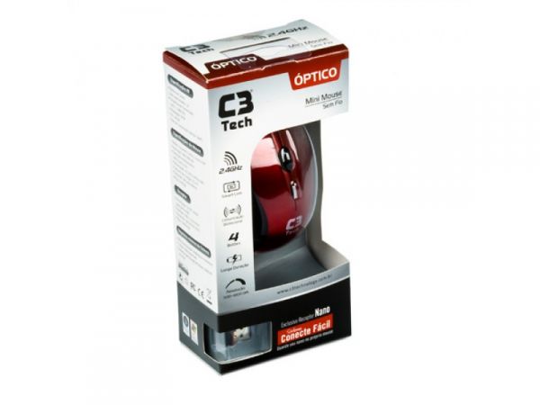 MOUSE S/ FIO RC/NANO M-W100 VERMELHO/ PRETO C3T