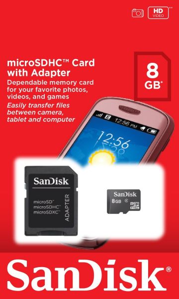 CARTÃO DE MEMORIA SANDISK MICRO  SD 8GB 2X1